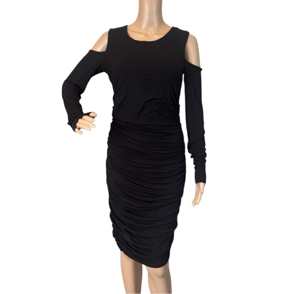 Bailey 44 Cold Shoulder Black Rayon Bodycon Long Sleeve Dress